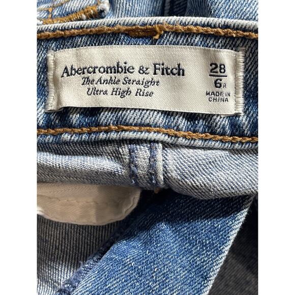 Abercrombie & Fitch The Ankle Straight Blue Ultra High Rise Patchwork Jeans 28 - Picture 5 of 6